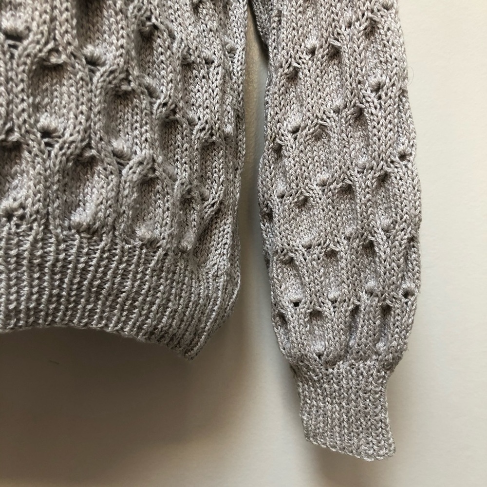 Cable Knitted Lightweight V Neck Tan Handmade Sweater Perl Clusters Small - Picture 8 of 10
